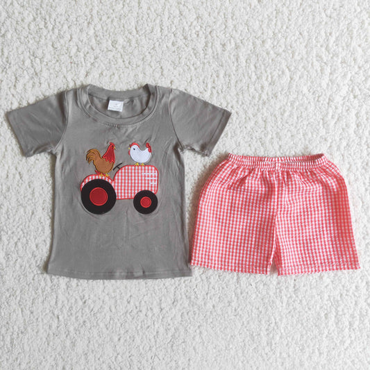 (Promotion)Boys summer short sleeve shorts embroideried outfits   C6-4