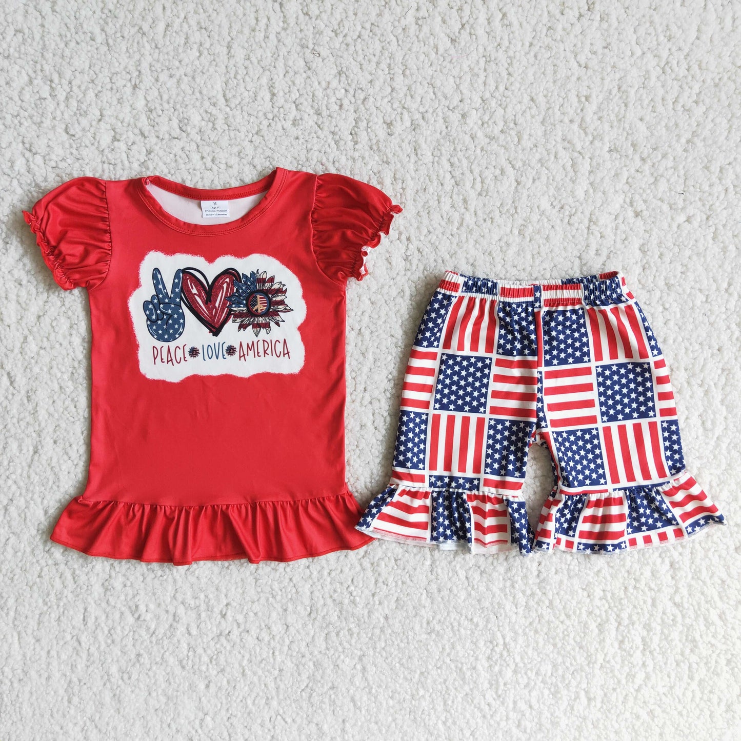 (Promotion)D12-15 Short sleeve ruffles shorts 4th of July outfits