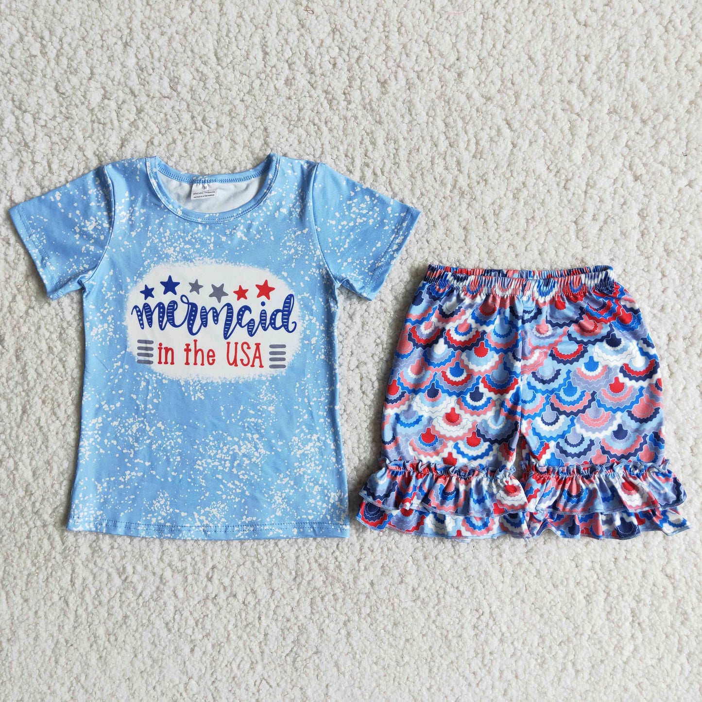 (Promotion)D13-19 Short sleeve ruffles shorts 4th of July outfits