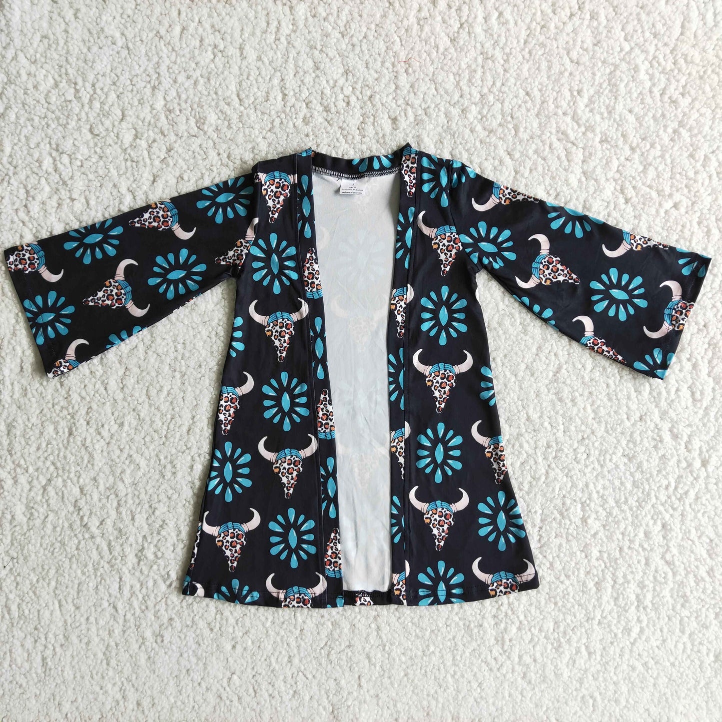 (Promotion)Baby girls turquoise cow skull western cardigan 6 B4-14