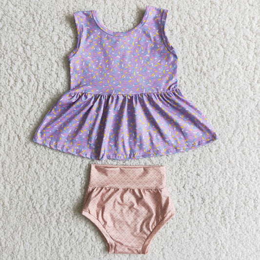 Girl Purple Print Plaid Bummies set E4-11