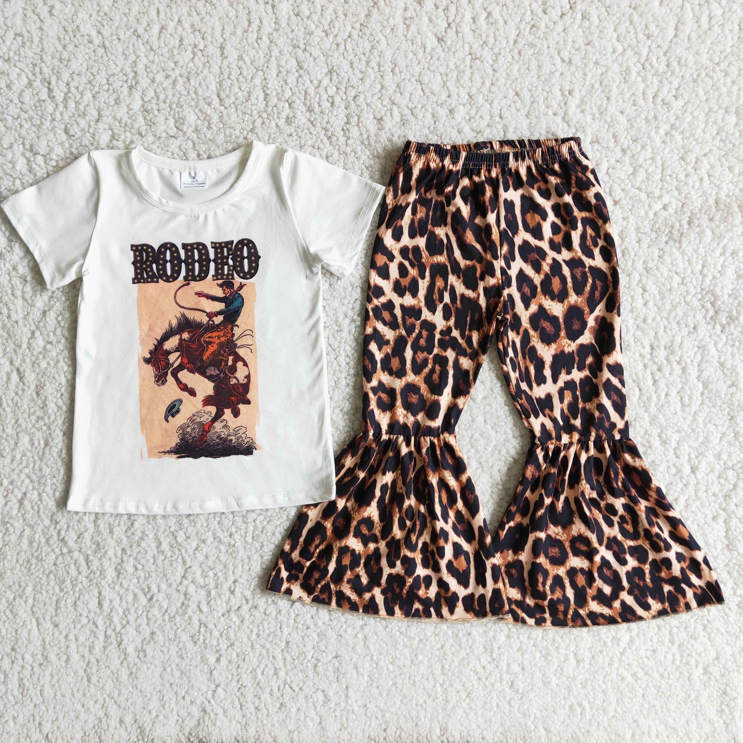 (Promotion)Girls rodeo leopard bell pants outfits B8-13