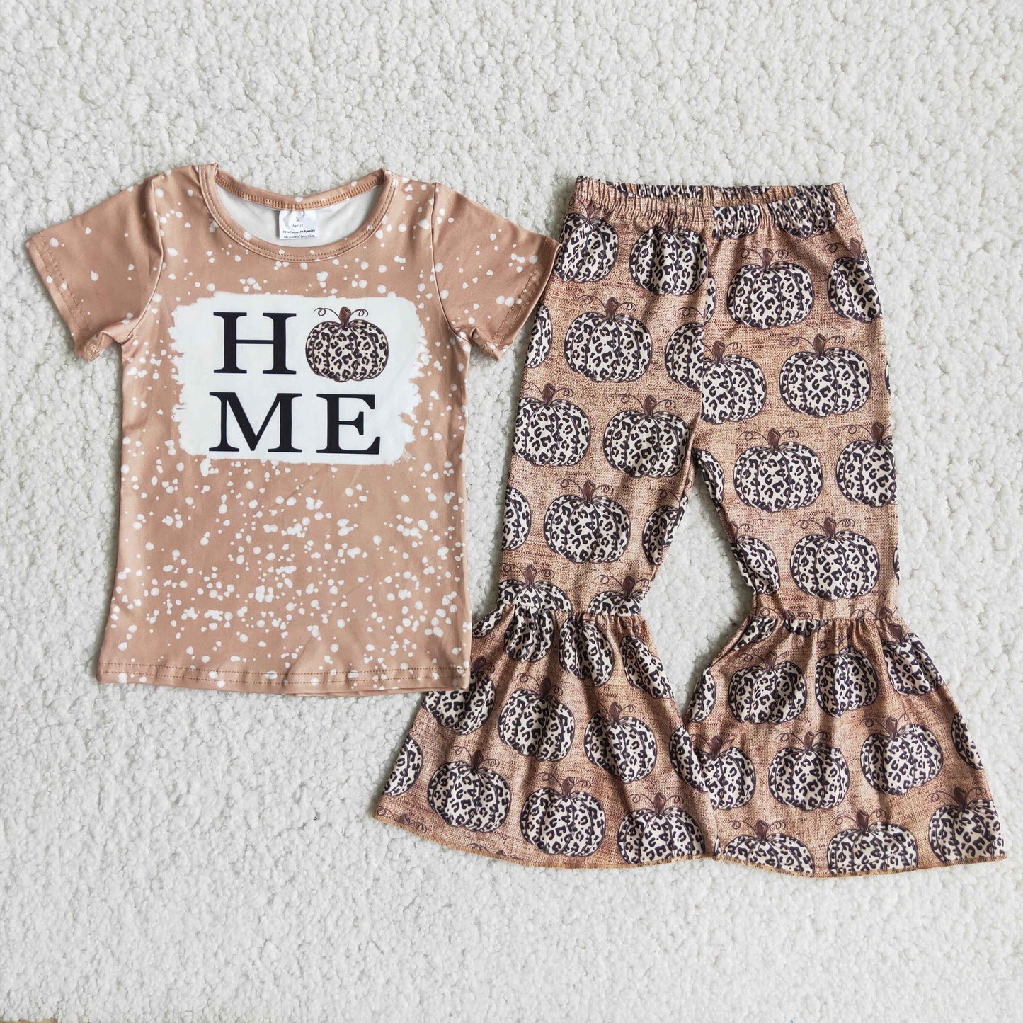 (Promotion)A10-13 Home Leopard Pumpkin Top Bell Pants Girls Fall Clothes set