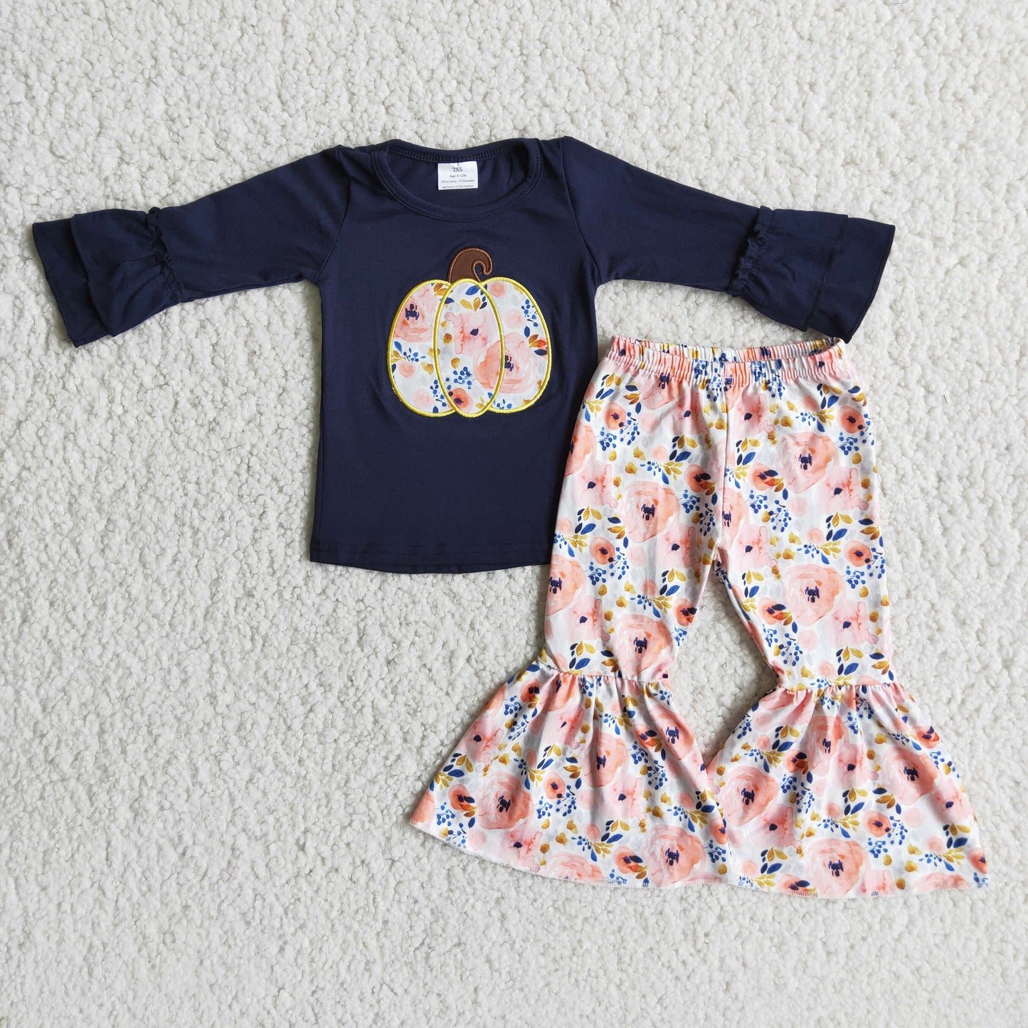 Long sleeve bell bottom pants pumpkin embroideried outfits 6 A9-15