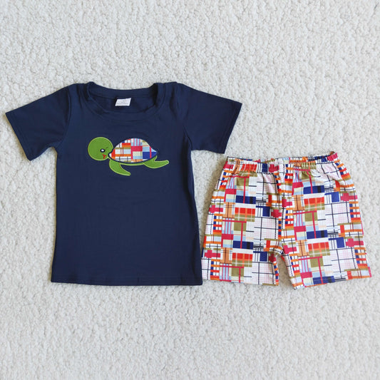 (Promotion)Boys summer turtle embroideried outfits D5-12