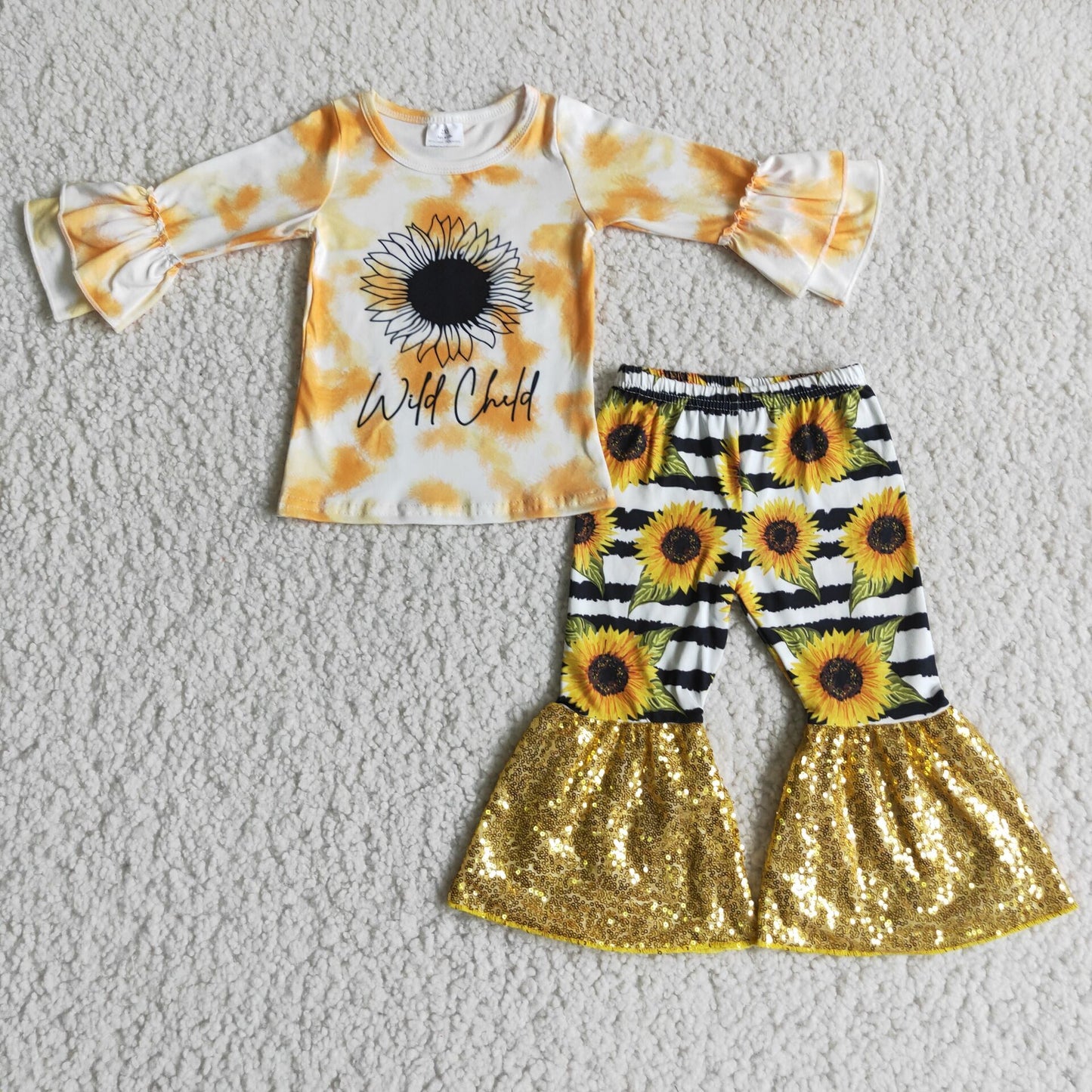 (Promotion) 6 A10-13Long sleeve bell bottom sequin ruffle pants outfits