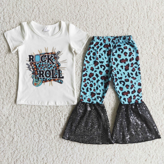 Short sleeve bell bottom sequin ruffle pants outfits