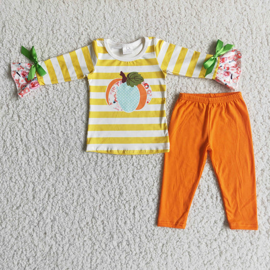 (Promotion) 6 A10-14 Pumpkin Top Orange Pants Girls Fall Outfits