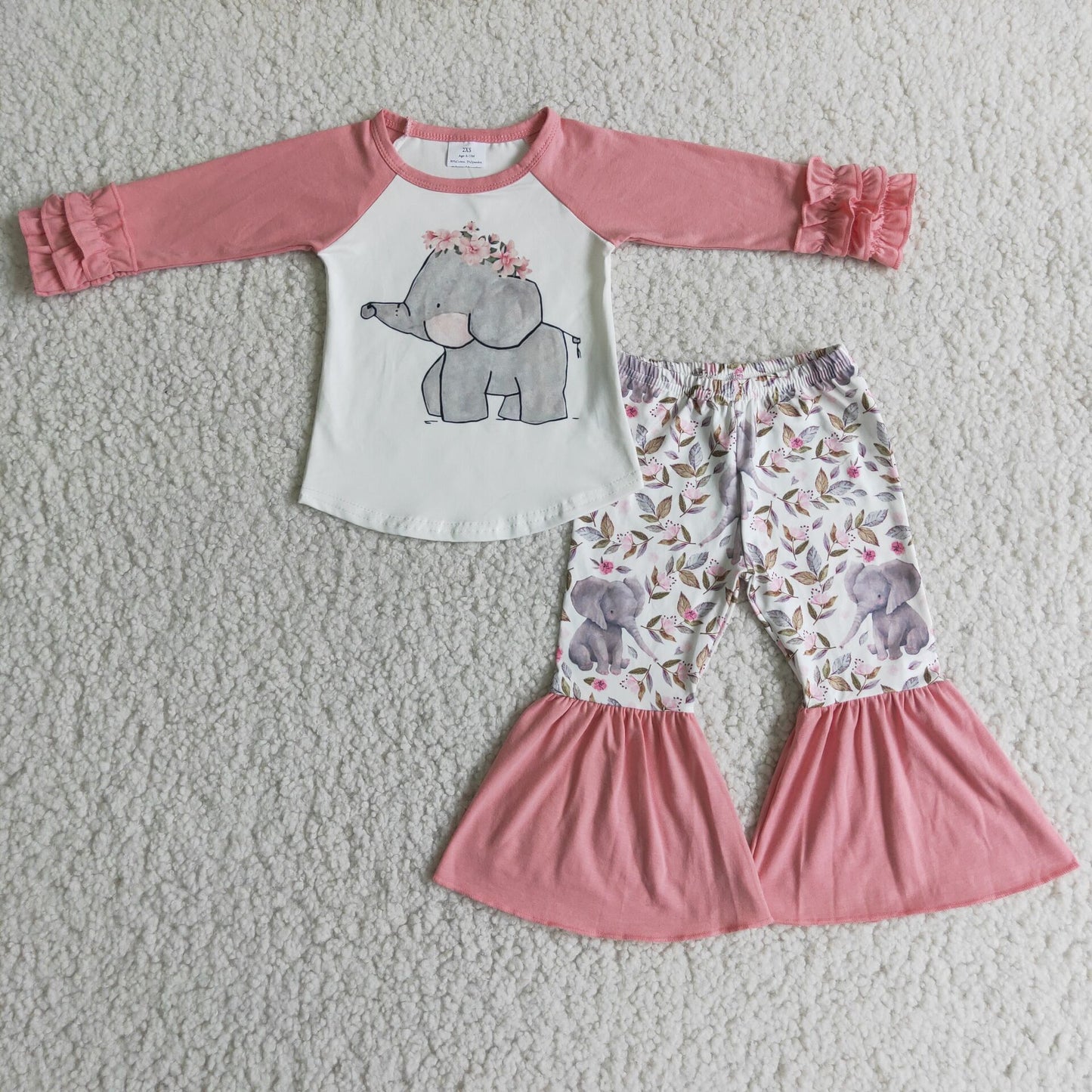 (Promotion)6 A28-18Pink Elephant Flowers Bell Pants Girls Outfits