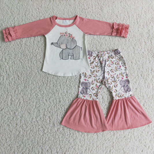 (Promotion)6 A28-18Pink Elephant Flowers Bell Pants Girls Outfits