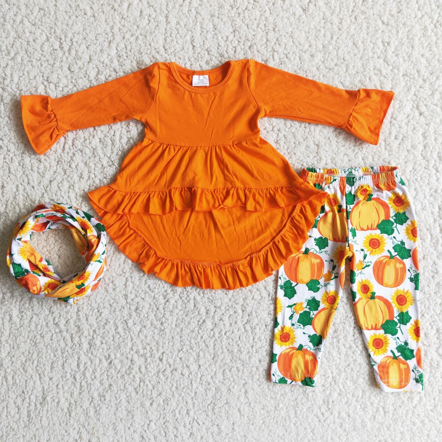 (Promotion) Long sleeve ruffles legging pants pumpkin 3 pieces outfits 6 A11-15