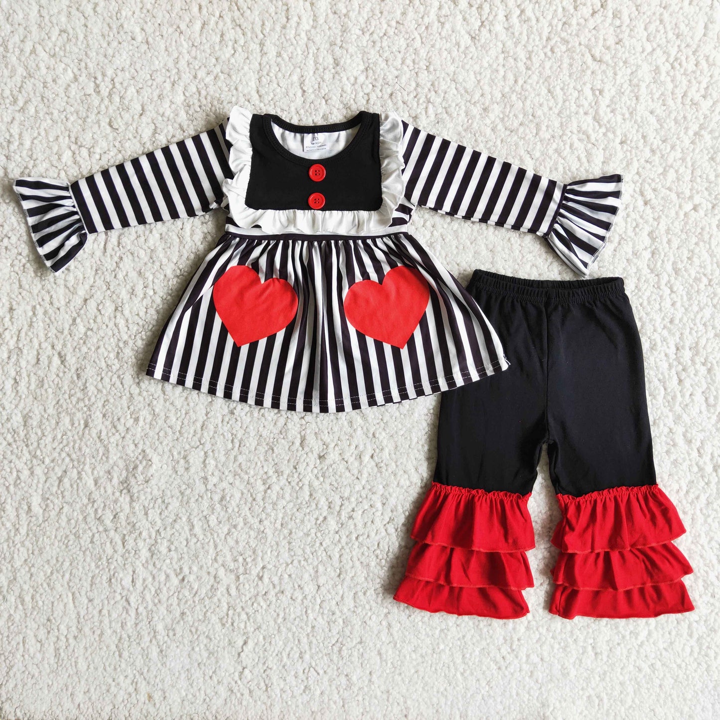 (Promotion) 6 B7-38 Hearts Stripes Tunic Top Ruffles Pants Girls Valentine's Day Outfits