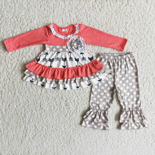 (Promotion)6 A25-18 Long sleeve ruffles tunic top pants Valentines outfits