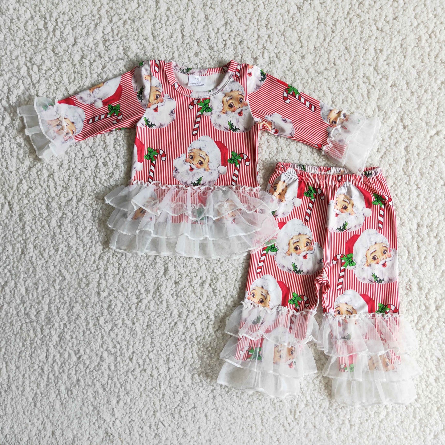 (Promotion) Santa Holly Print Girls Tulle Christmas Outfits 6 B12-18