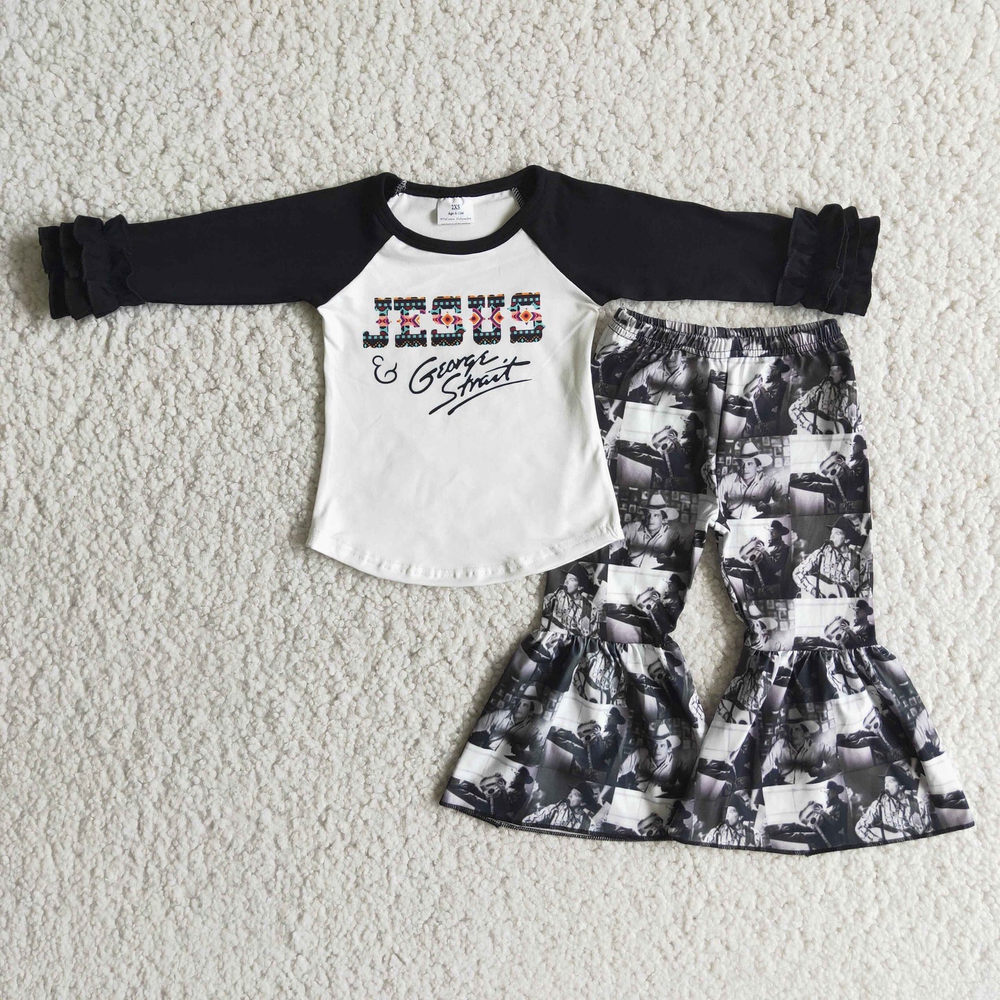 (Promotion)6 A16-13 Black Jesus Top Bell Pants Girls Fall Outfits