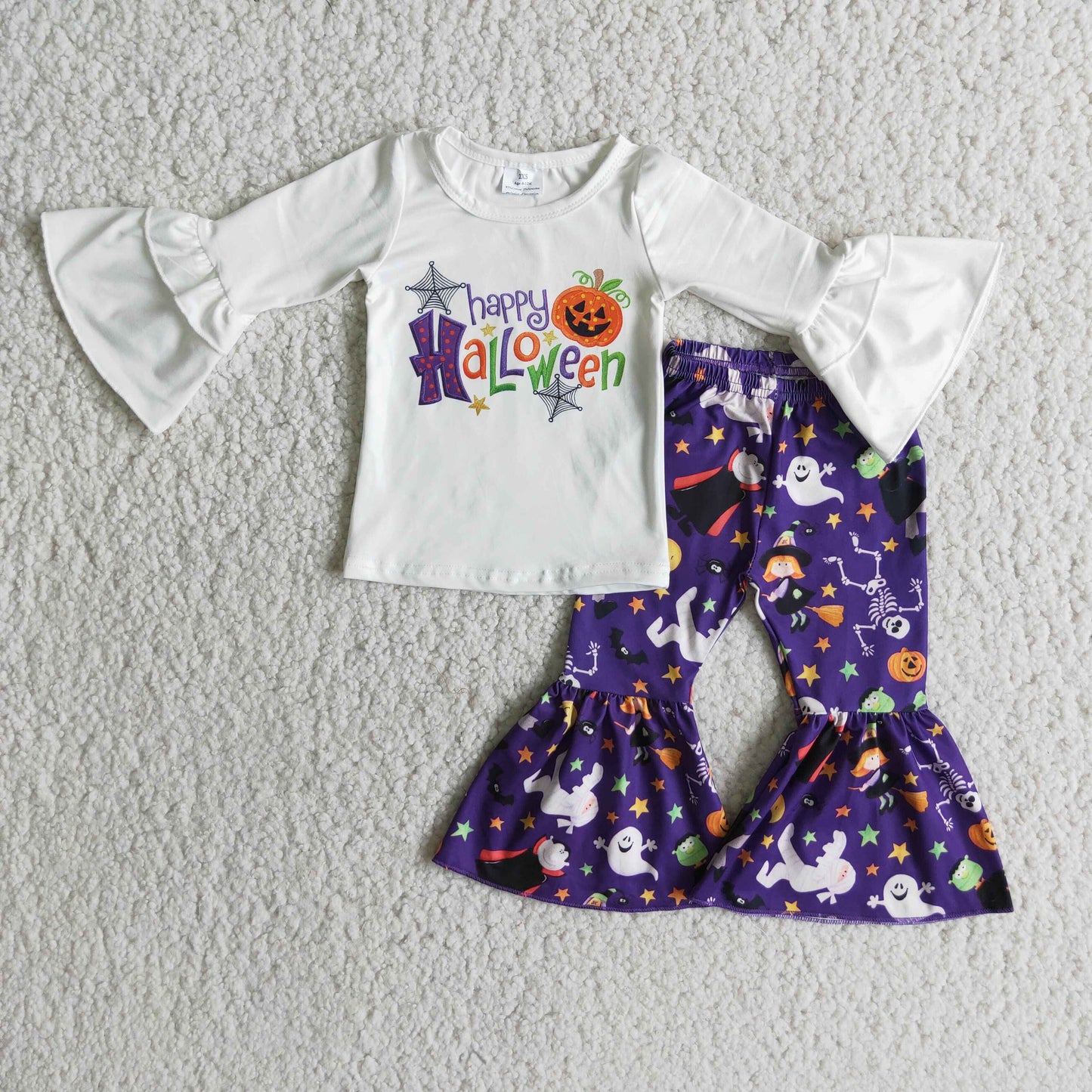 (Promotion) Long Sleeve Top Purple Bell Pants Girls Halloween Outfits   6 B9-22