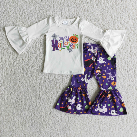 (Promotion) Long Sleeve Top Purple Bell Pants Girls Halloween Outfits   6 B9-22
