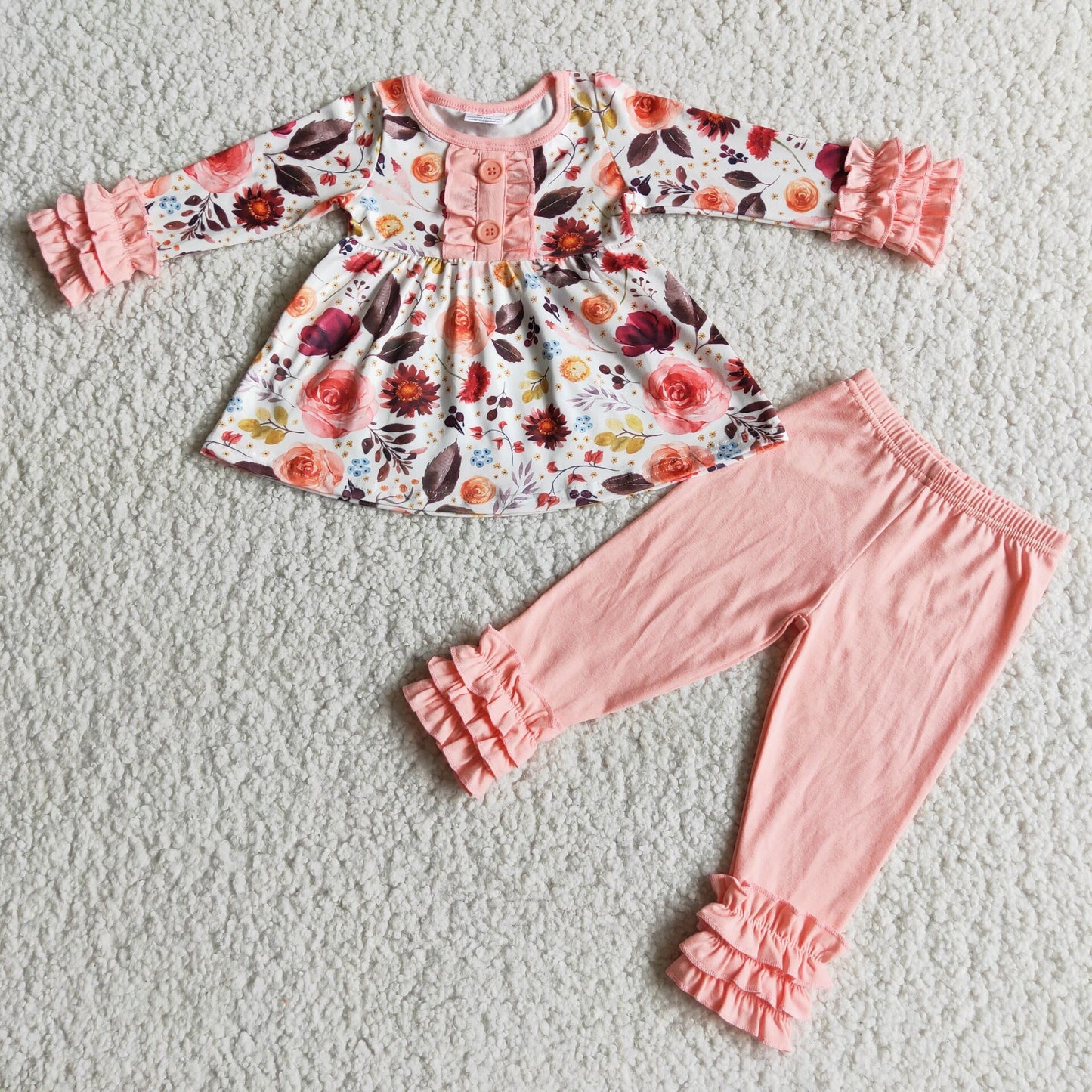 (Promotion) Long sleeve flowers tunic top pink legging pants girls outfits 6 C7-20