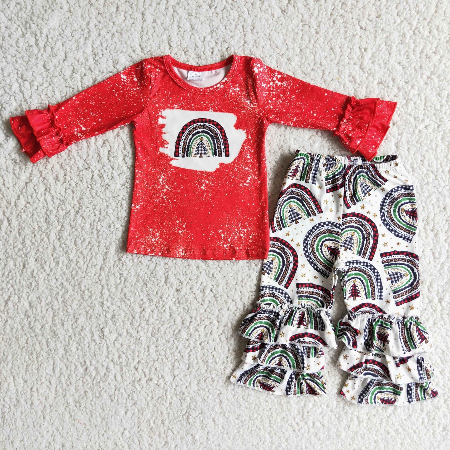 (Promotion) 6 A6-19 Christmas tree rainbow print ruffles pants girls outfits