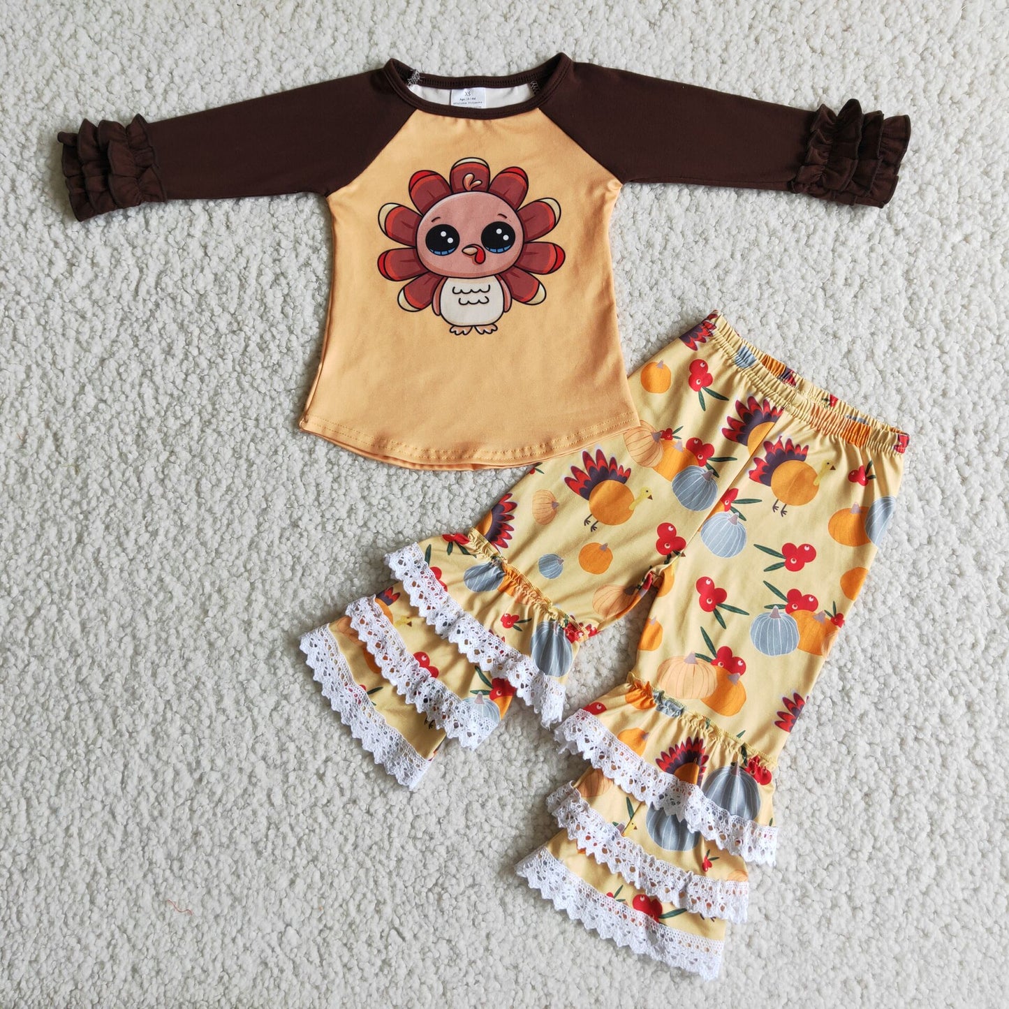 (Promotion) 6 C6-25 Turkey Top Ruffles Pants Girls Thanksgiving Outfits