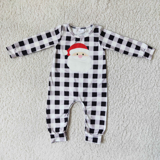 (Promotion)6 A19-25 Christmas Santa Plaid Print Baby Boys Romper