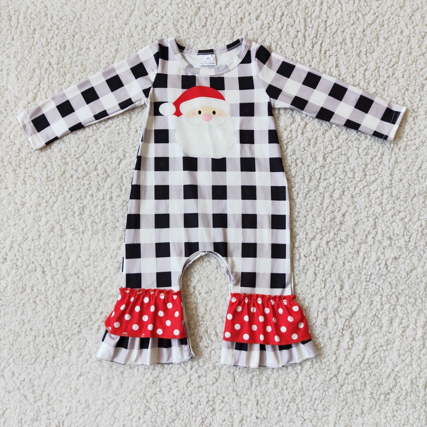 (Promotion)6 A15-5 Christmas Santa Plaid Baby Girls Romper