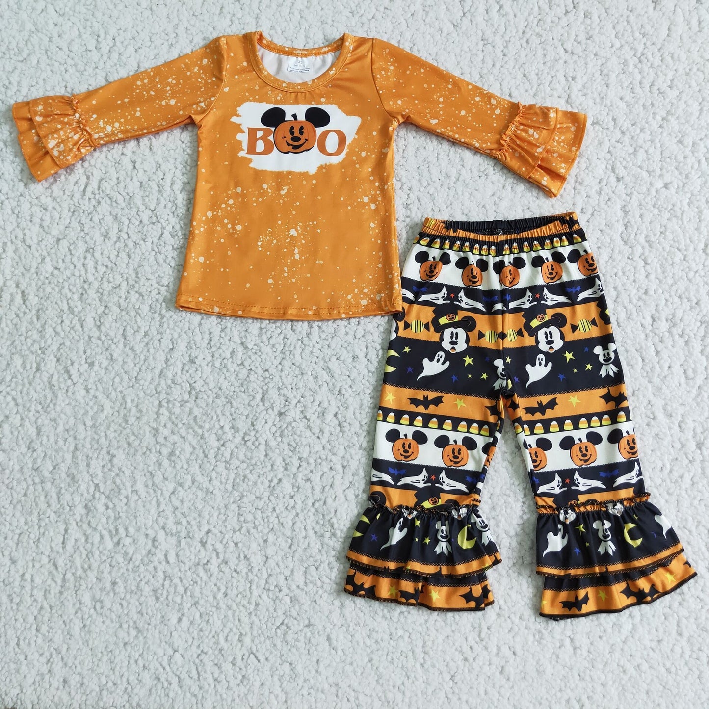 (Promotion) 6 B8-40 BOO Orange Top Cartoon Mouse Pumpkin Pants Girls Halloween Outfits