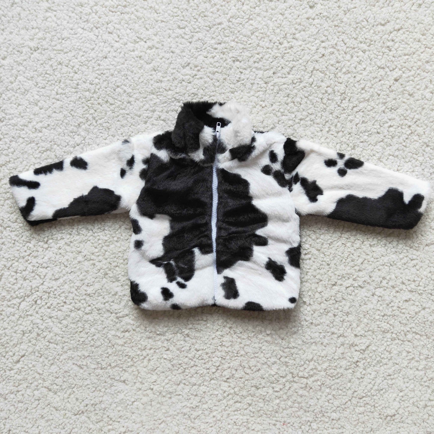 Cow print full zipper faux fur jackets 6 B0-19