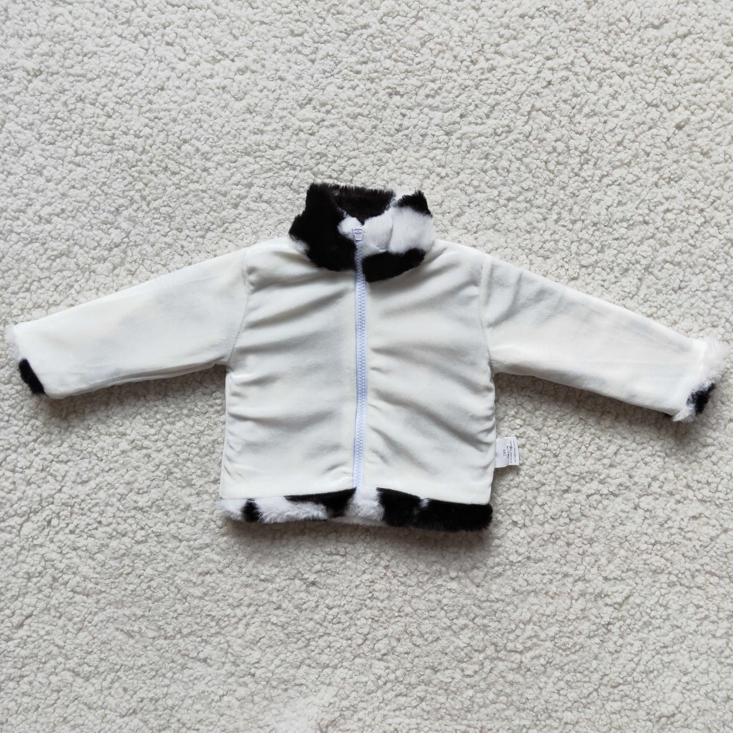 Cow print full zipper faux fur jackets 6 B0-19