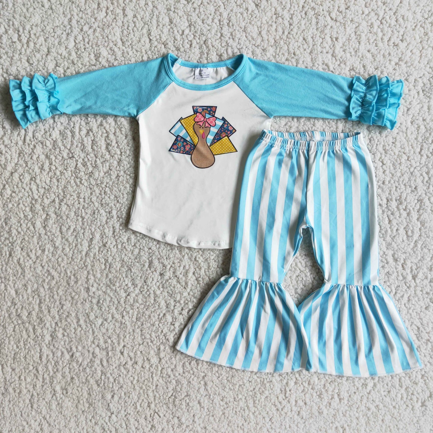 (Promotion) 6 A4-16 Blue Turkey Girls Thanksgiving Outfits