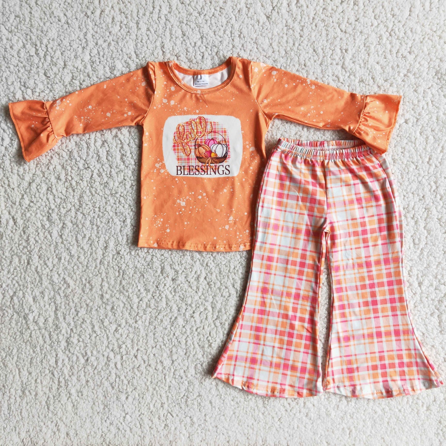 (Promotion) 6 A18-19 Fall Blessings Pumpkin Top Pink Plaid Pants Girls Fall Outfits