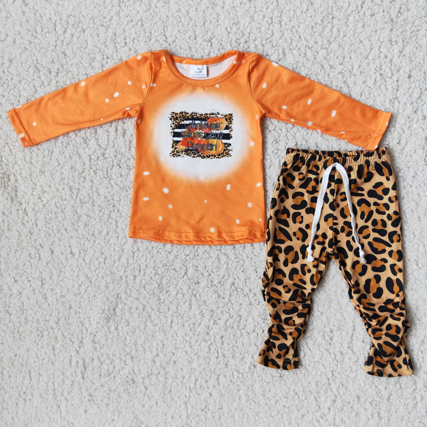 (Promotion) 6 A14-20 Pumpkin Top Leopard Legging Pants Girls Fall Outfits