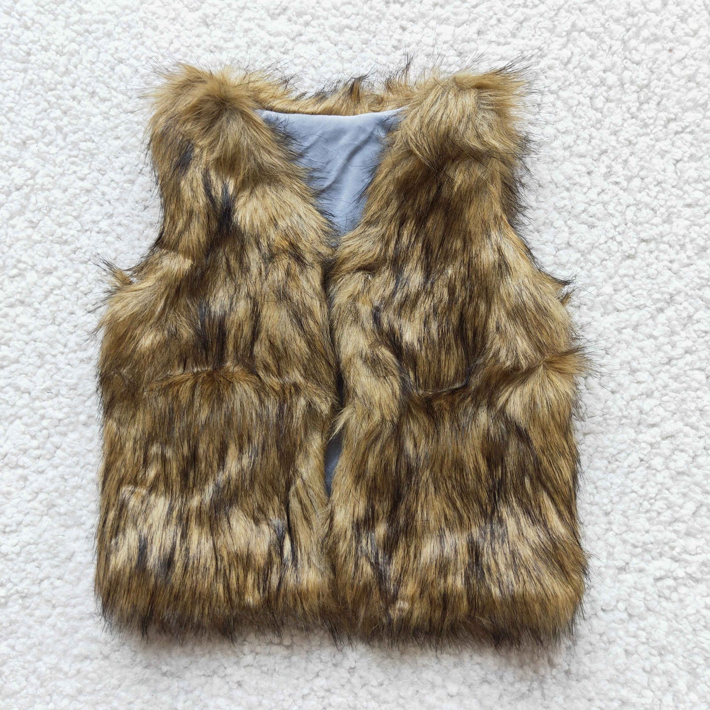 Girls brown winter faux fur vest 6 A21-4