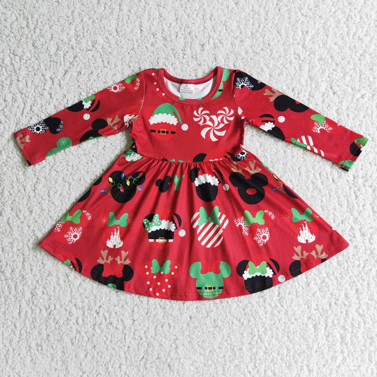 (Promotion)6 A11-4 Red Cartoon Mouse Christmas Knee Length Dress
