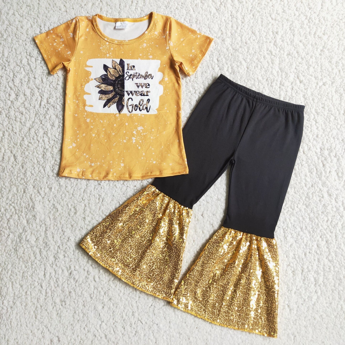 (Promotion)E4-29 Short sleeve bell bottom sequin ruffle pants outfits