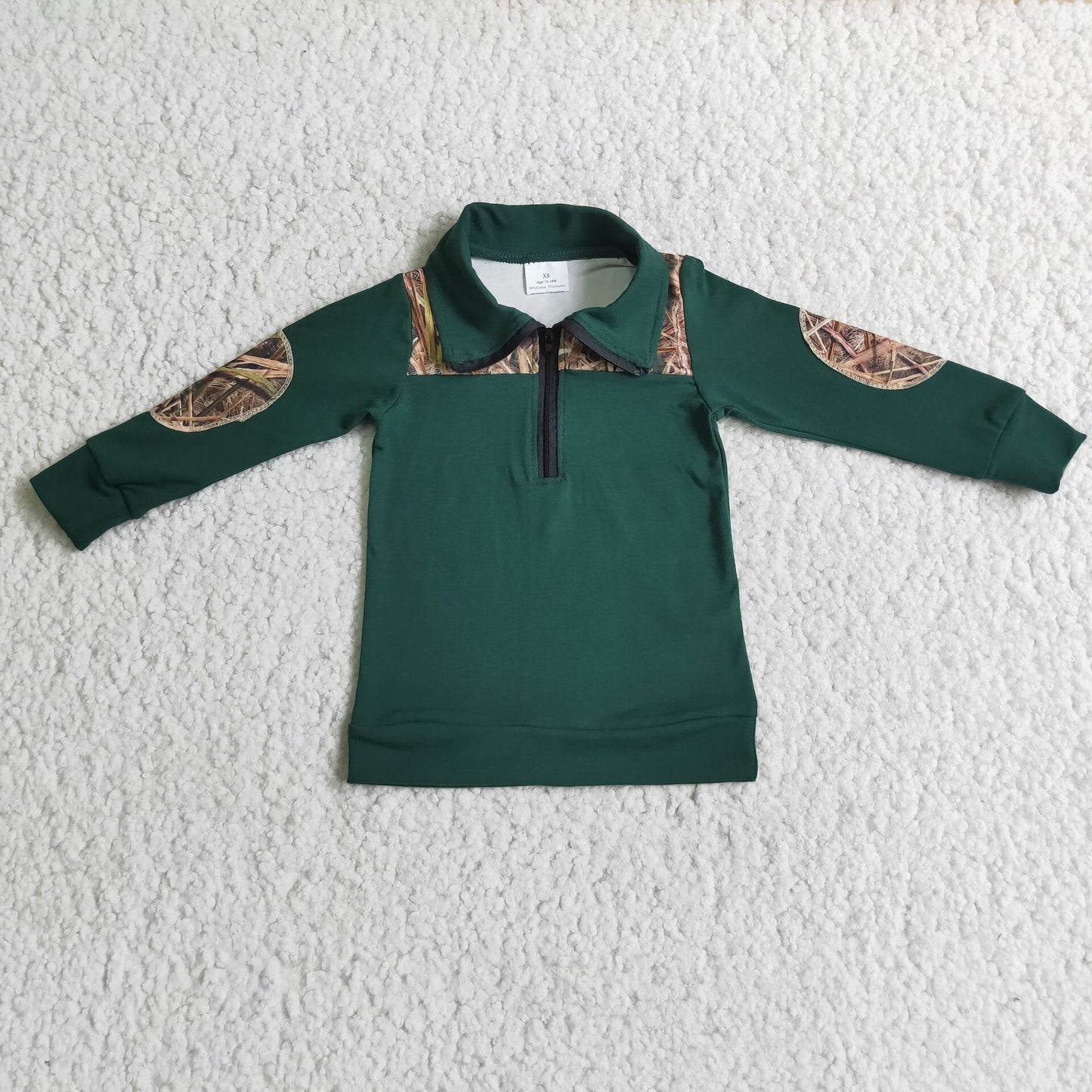 Boys green with camo pullover top 6 B8-16