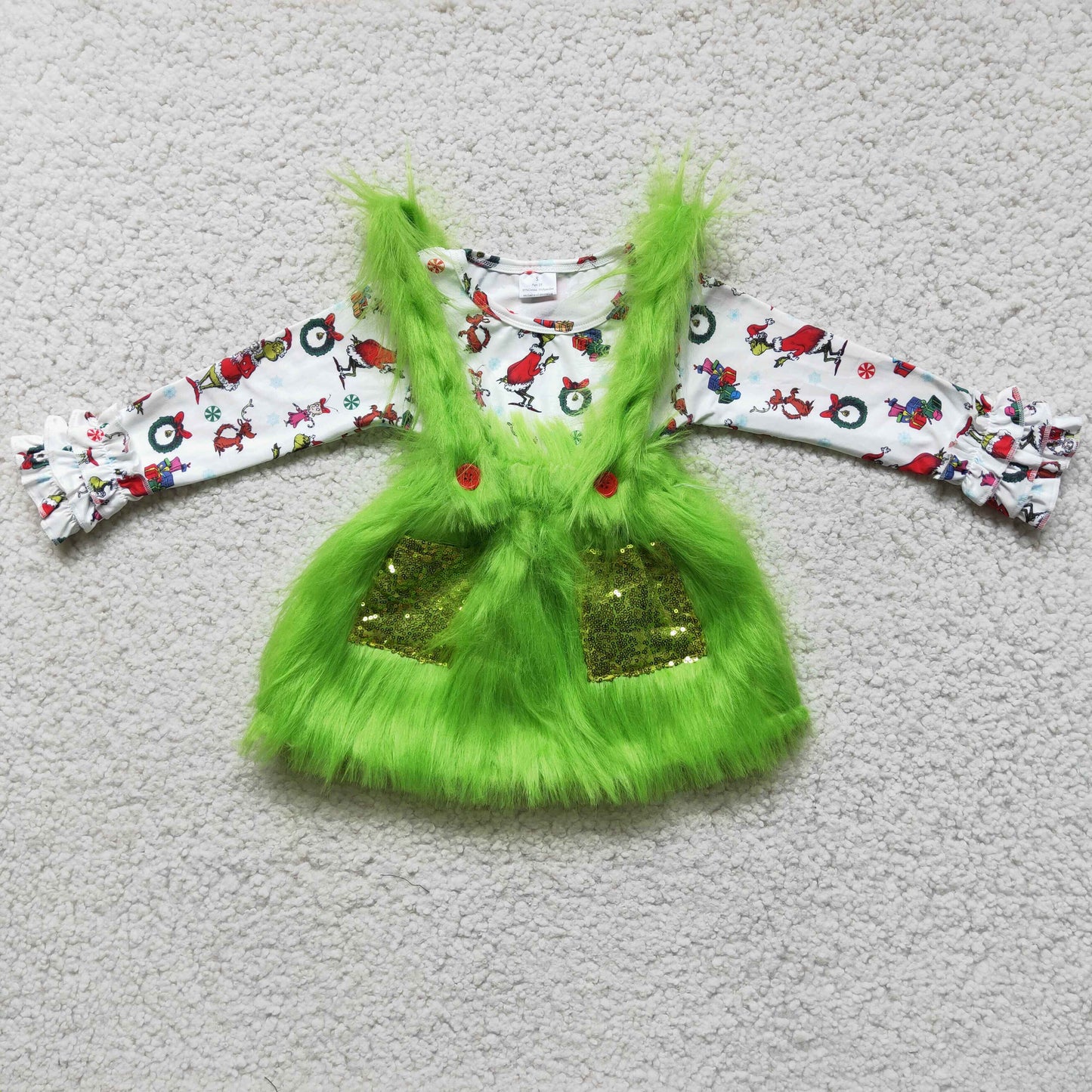 Green Frog Top Fur Skirts Girls Christmas Outfits 6 C11-39