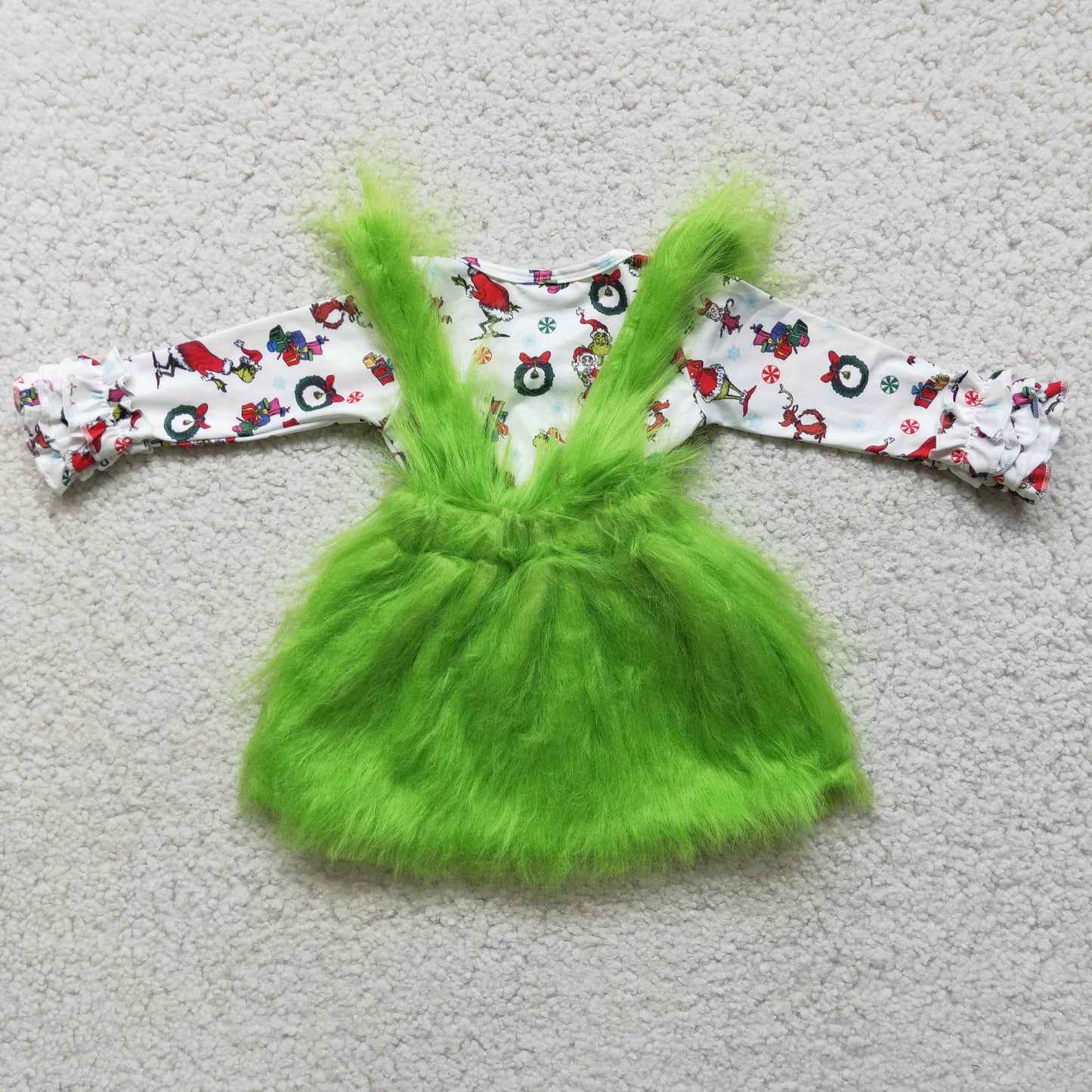 Green Frog Top Fur Skirts Girls Christmas Outfits 6 C11-39