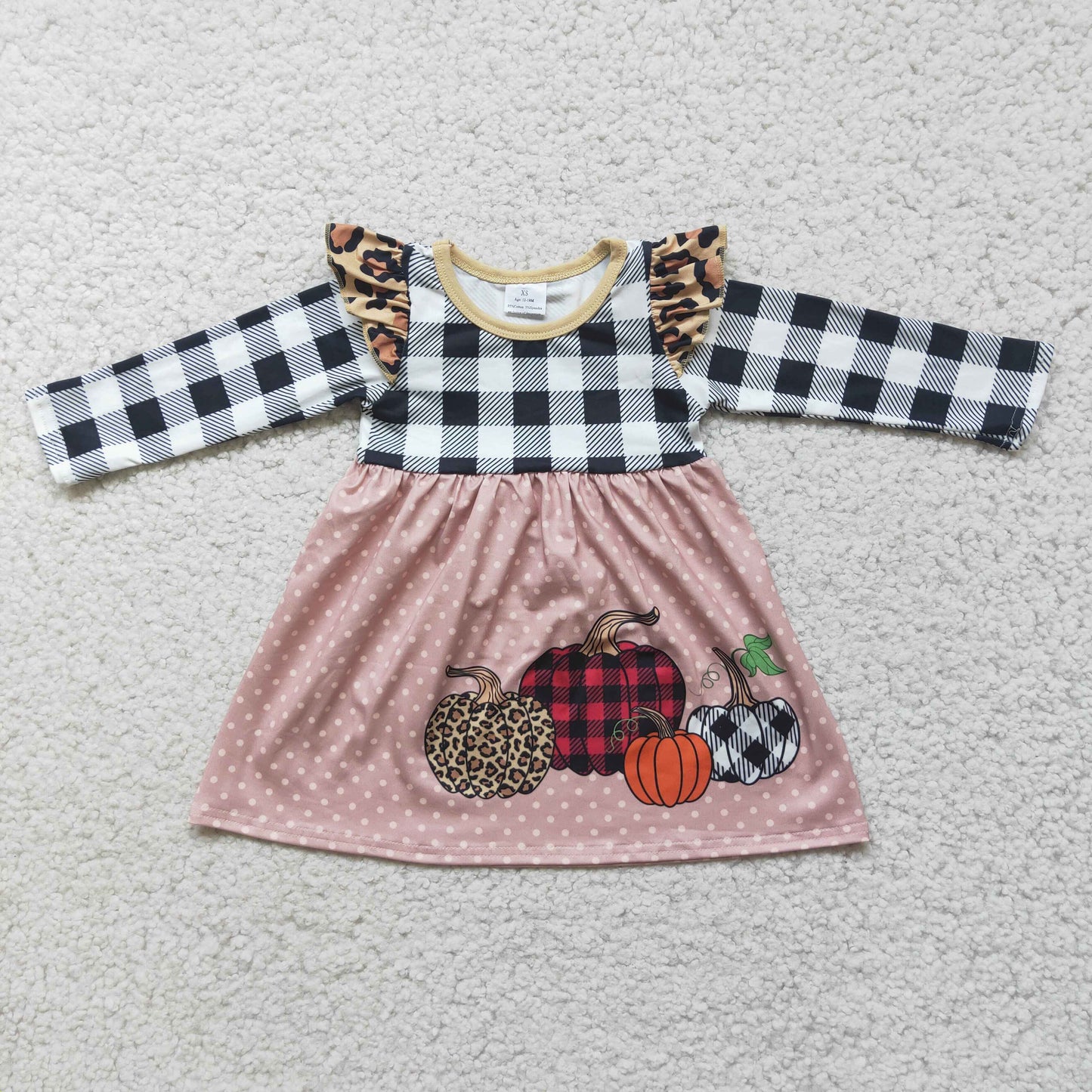 (Promotion) Pumpkin Print Girls Fall Long Sleeve Knee Length Dress   6 A14-18