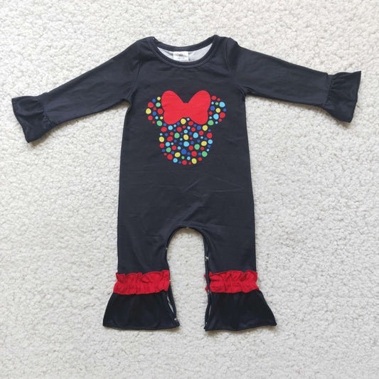 (Promotion)6 A19-20 Cartoon Mouse Colorful Dots Print Baby Girls Romper