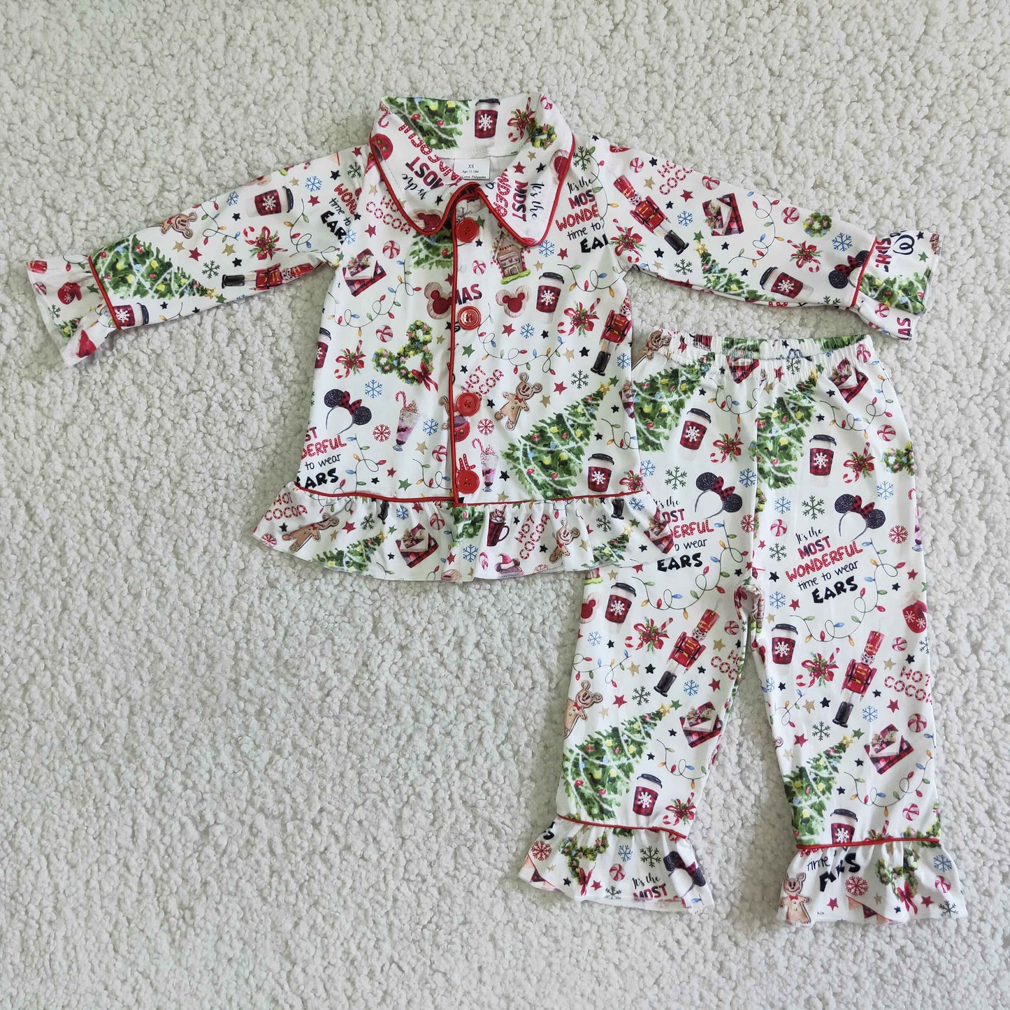 (Promotion) Girls long sleeve mouse Christmas tree pajamas 6 A3-29
