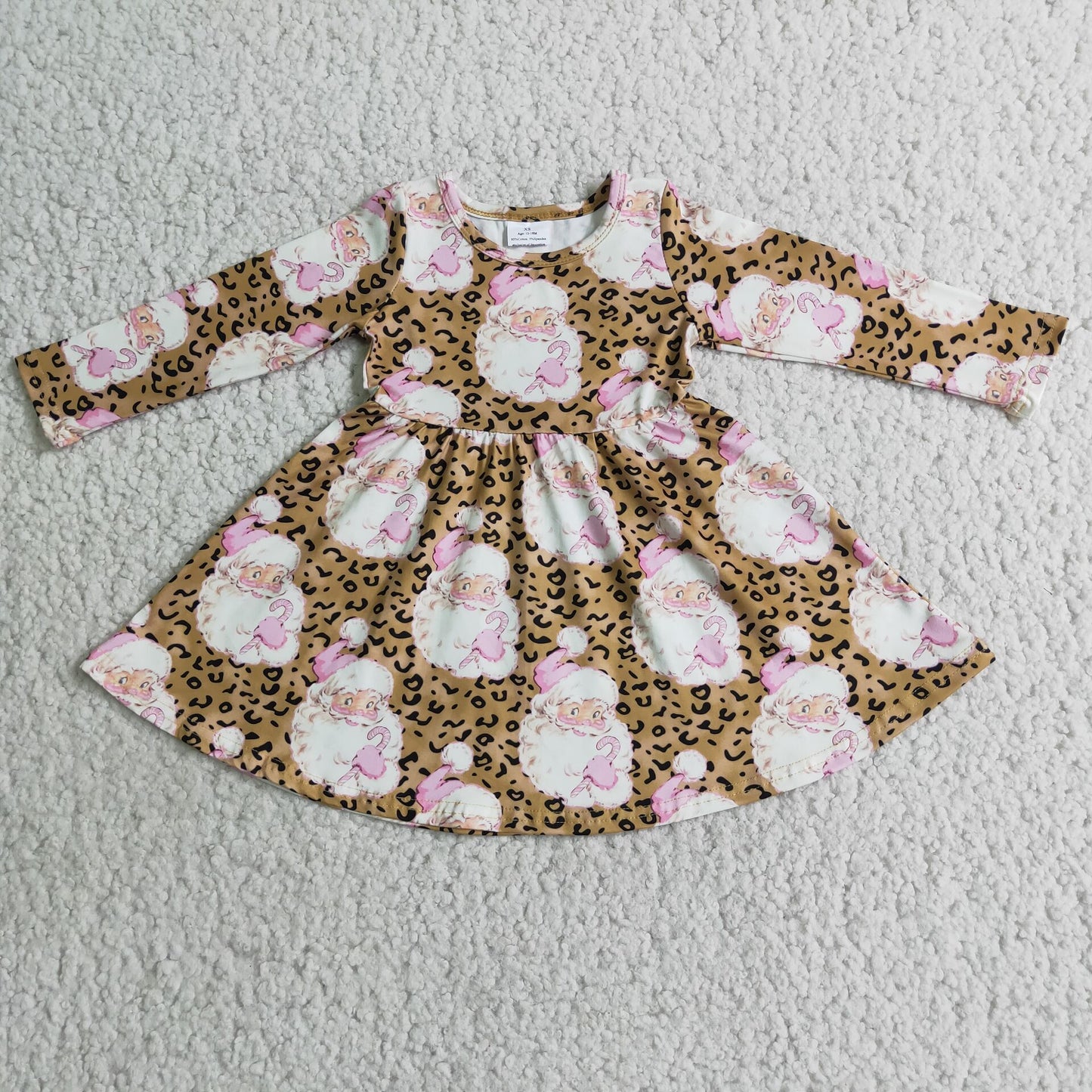 (Promotion) Long sleeve knee length leopard Christmas Santa dress 6 A7-13