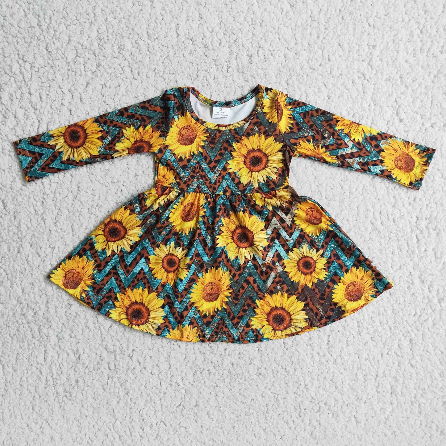 (Promotion)Long sleeve knee length sunflowers dress 6 B3-22