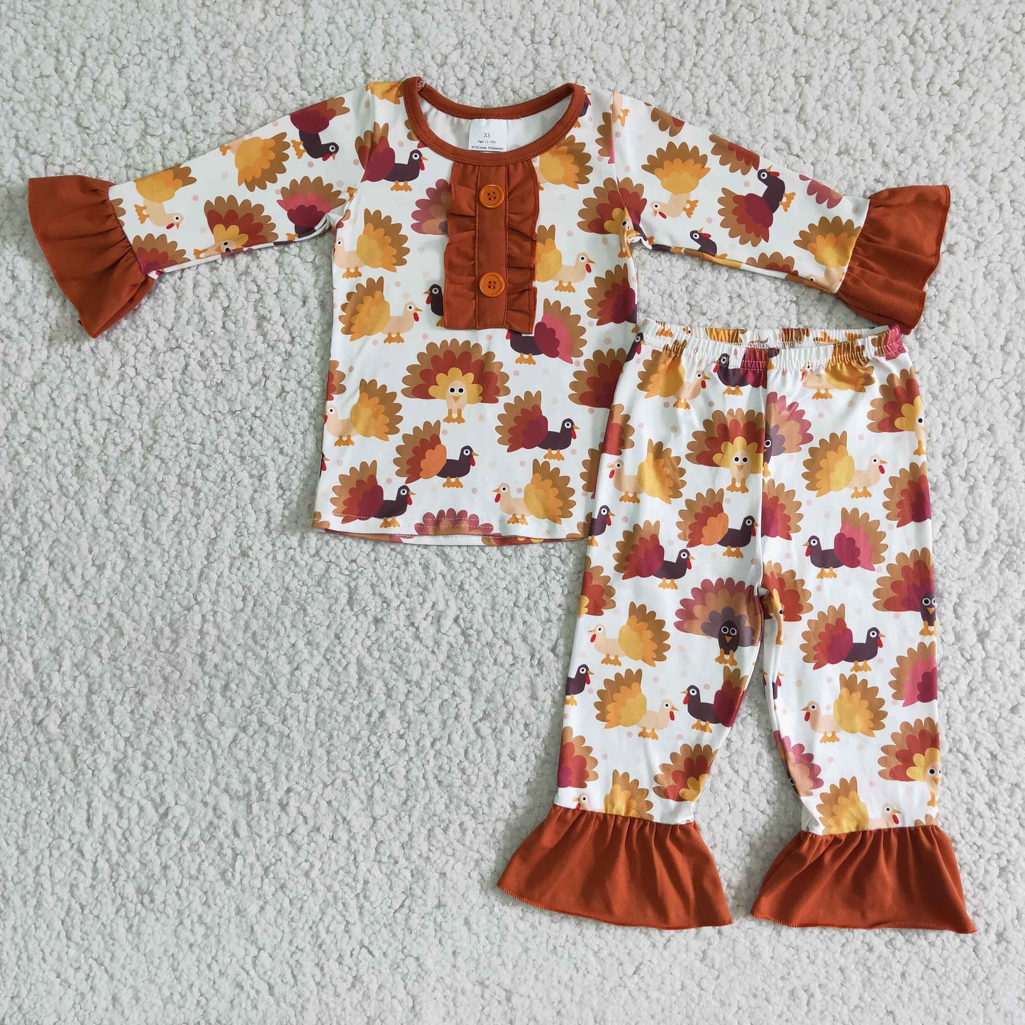 (Promotion) 6 A8-13 Turkey Print Girls Thanksgiving Pajamas Clothes Sets