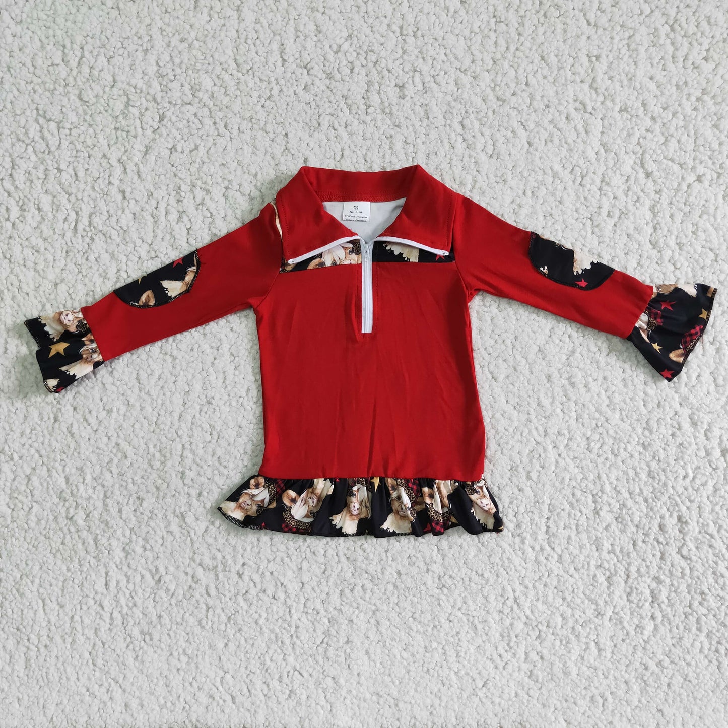(Promotion) Girls Christmas highland cow print pullover top 6 A8-3