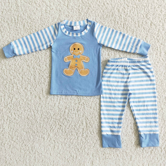 (Promotion) 6 B8-23 Boy's long sleeve pants Christmas gingerbread embroideried pajamas