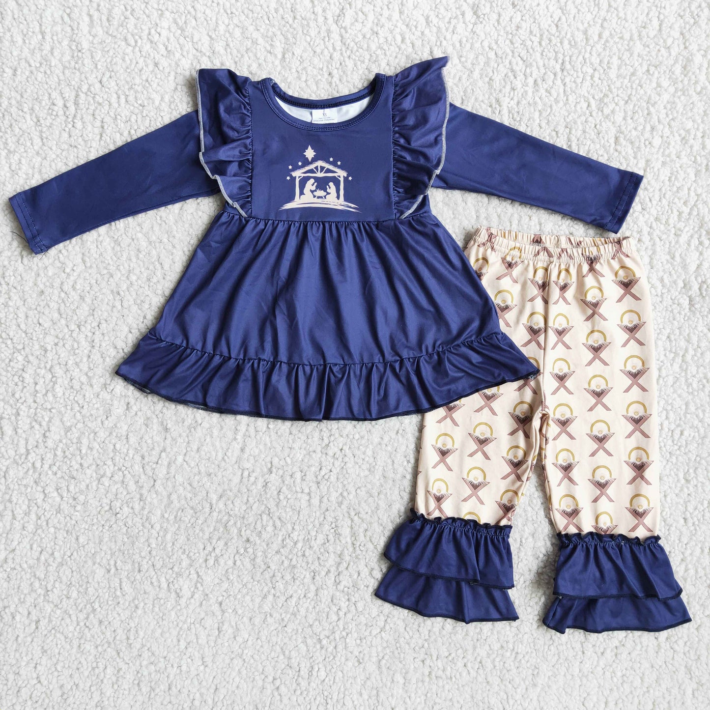 (Promotion)Long sleeve ruffles pants nativity outfits 6 B11-25
