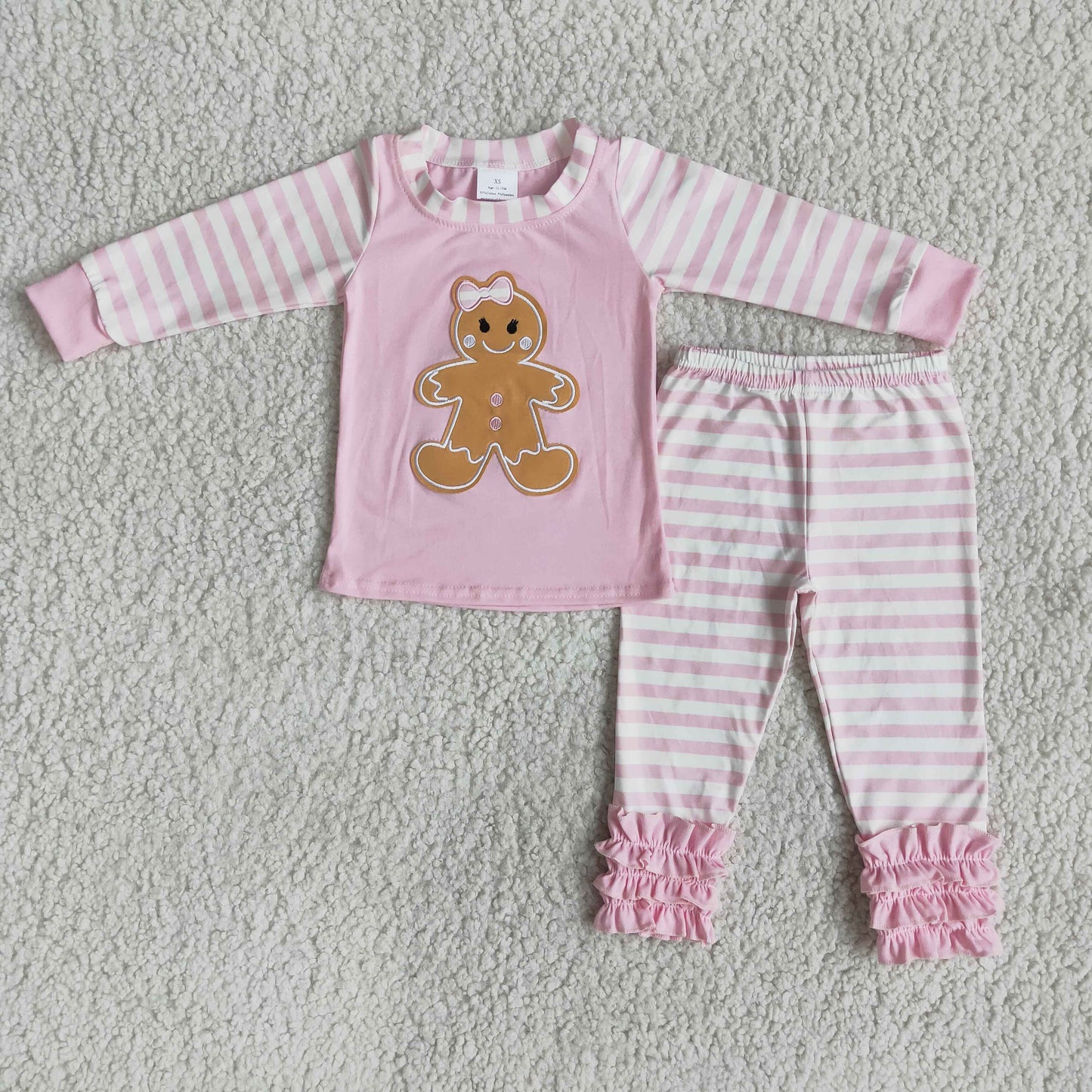 (Promotion) Girls's long sleeve pants Christmas gingerbread embroideried pajamas   6 A7-26