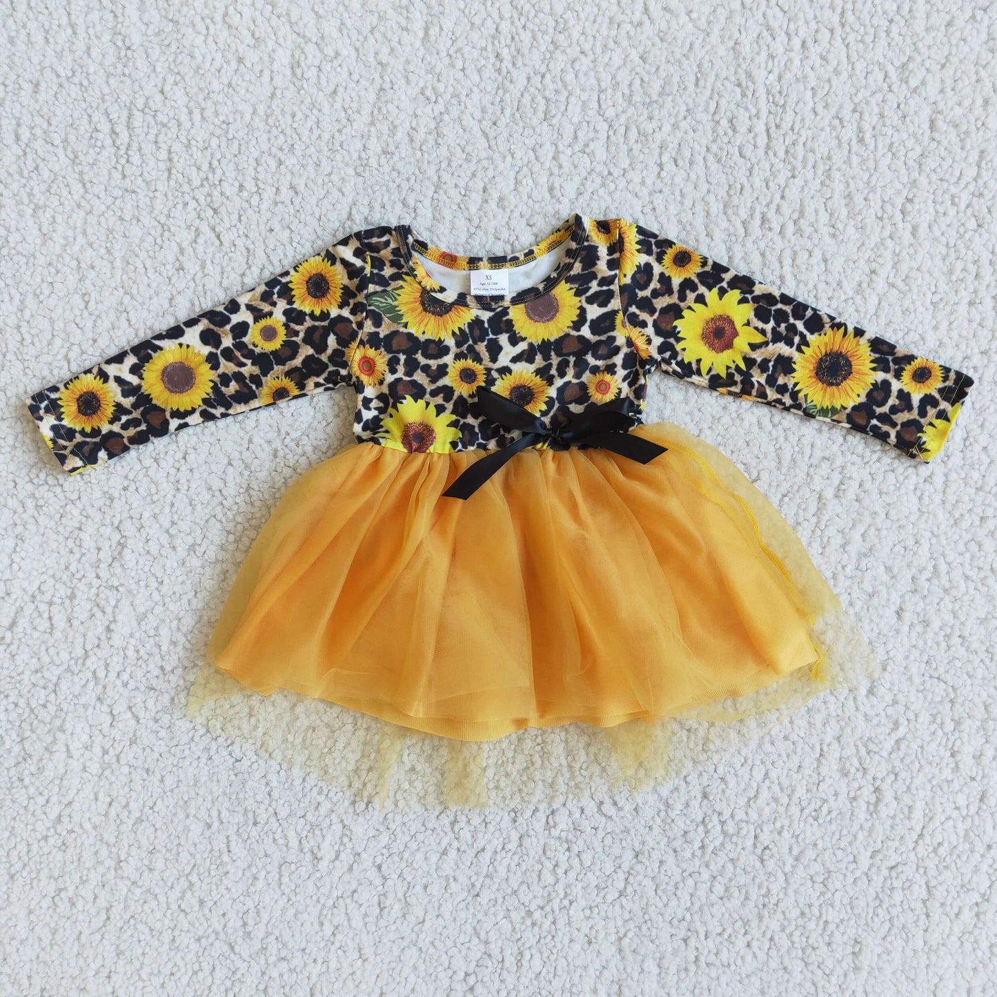 (Promotion) 6 A29-27Long sleeve sunflowers knee length tutu dress