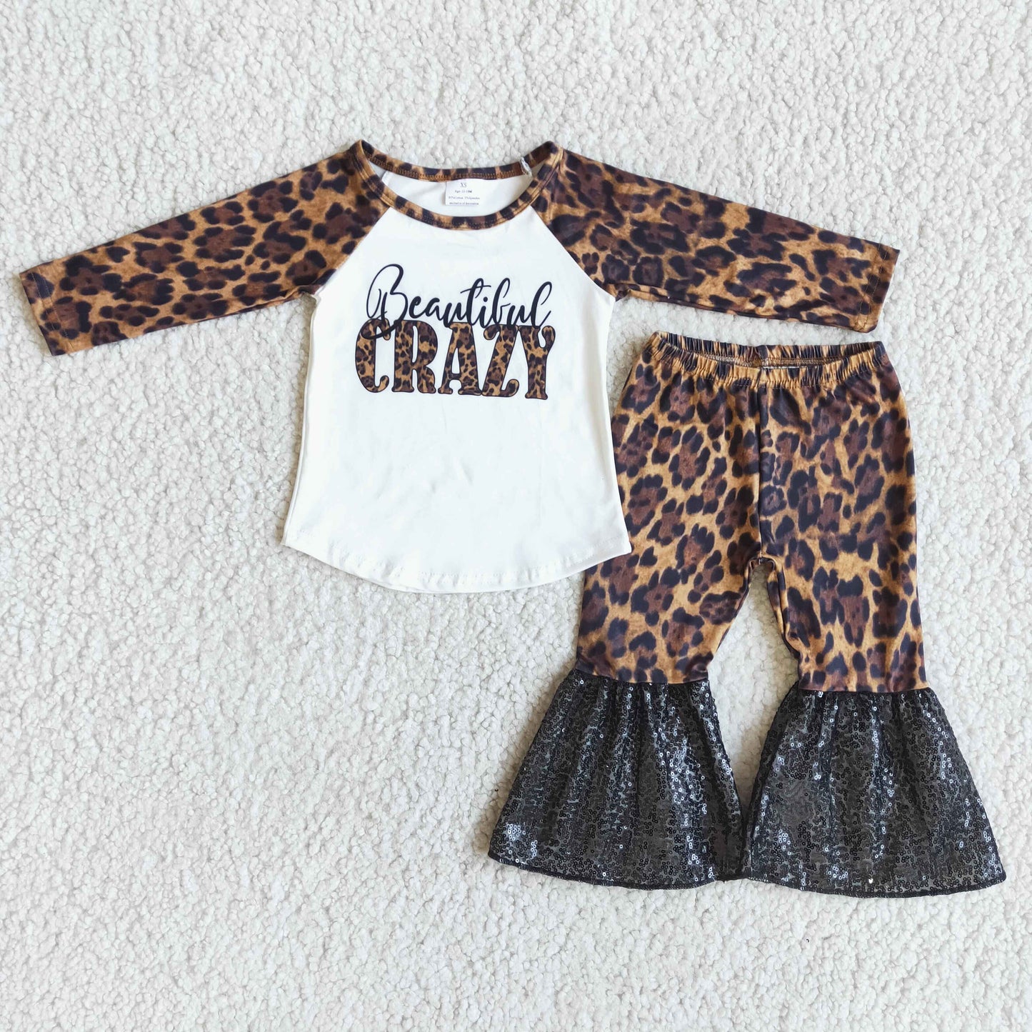 (Promotion)Beautiful crazy leopard print black sequins bell bottom pants outfits 6 B2-14